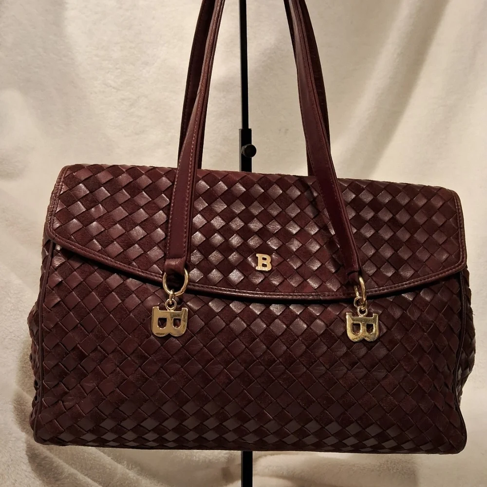 Bally Burgundy Woven Leather Satchel - Picture 1 of 11